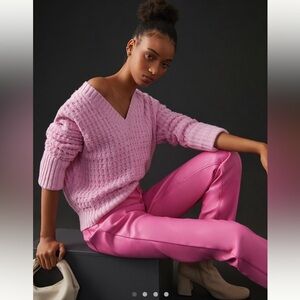 NWT new LARGE Anthropologie Maeve waffle knit v-neck sweater pink